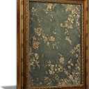 Vexlynora Vintage Gold Framed Dark Green Floral Wall Art - Ornate Gold Flower Canvas luxurious Textured Cottagecore Flower Picture Wall Decor for Living Room Bedroom Farmhouse Home 16X24in