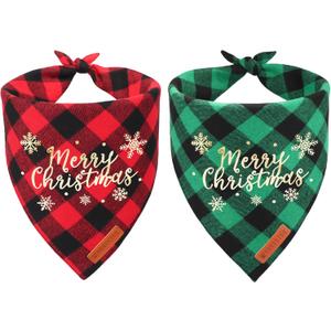 ADOGGYGO 2 Pack Christmas Dog Plaid Bandana Triangle Bib Set Pet Christmas Bandanas Scarf Accessories for Large and X-Large Dogs Pets (X-Large)