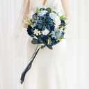 Ling's moment Navy Blue Bridal Bouquet for Bride, Blue Wedding Bouquets for Bride, 13 Inch Silk Round Artificial Wedding Flowers Bouquets,Blu-noble Navy Blue, Small 13 Inch