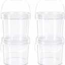 4 Pack 1 Gallon Food Grade Plastic Buckets with Screw Lids & Handle, Reusable Storage Containers for Snacks, Salad, Sauce - Clear Freezer Safe Bucket Set