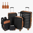 5-Piece Lightweight Luggage with Backpack Sets, ABS+PC Hard Shell Suitcase with TSA Lock & YKK Zipper (Black Brown, 20in/24in/28in/BP/TB)
