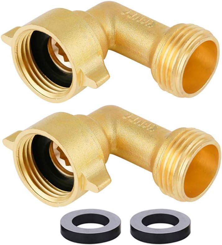 Garden Hose Connector 90 Degree Brass Garden Hose Elbow Solid Brass Adapter (2Pcs)+ Extra 4 Pressure Washers