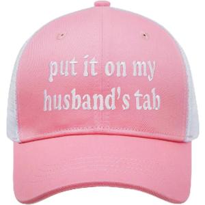 Put It on My Husbands Tab Hat, Funny Vintage Trucker Hats Adjustable Cap for Men Women Classic Baseball Cap (Pink)