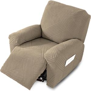 NORTHERN BROTHERS Recliner Chair Covers, Non-Slip Recliner Covers that Stay in Place with Elastic Straps, Washable Furniture Protector with Pocket, 1 Seater Slipcover for Pets Kids, Khaki