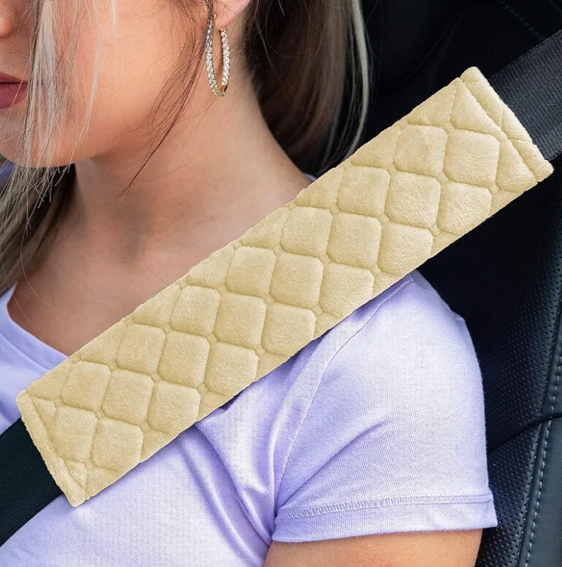 Wevdn Extra Long Seat Belt Covers, Soft Comfortable Car Seat Belt Strap Cover Protector Cushion, Universal Seatbelt Shoulder Protection Pad for Car Truck SUV, Car Accessories (Beige, 10.5")