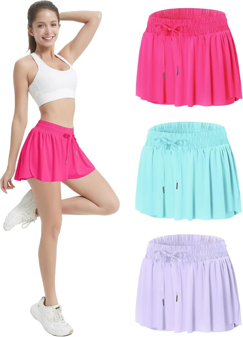 EXARUS 3 Pack Women's Butterfly Shorts Flowy Athletic 2 in 1 Running Workout Tennis Skirt Skorts Gym Preppy (XL, Women-hot Pink/Blue/Purple)  EXARUS 3 Pack Women's Butterfly Shorts Flowy Athletic 2 in 1 Running Workout Tennis Skirt Skorts Gym Preppy (XL, Women-hot Pink/Blue/Purple)