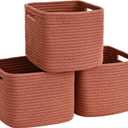3 Pack Cube Storage Bin, 9x9x7 Cotton Rope Woven Baskets for Organizing Toys Clothes Towels, Square Gift Storage Baskets for Shelves, Nursery, Closet, Bathroom, Pantry (Red)