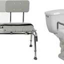 DMI Tub Transfer Bench and Shower Chair with Non Slip Aluminum Body, FSA Eligible & Drive Medical RTL12027RA 2-in-1 Raised Toilet Seat with Removable Padded Arms, Standard Seat