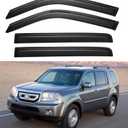Window Rain Guards for Honda Pilot 2009 2010 2011 2012 2013 2014 2015, Tape-on Side Window Vent Visors Wind Deflectors Shades