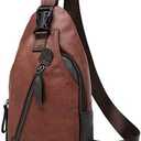 Hebetag Leather Sling Bag Crossbody Backpack for Men Women Travel Outdoor Camping