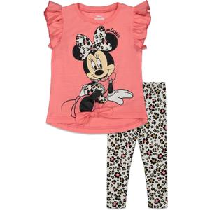 Disney Minnie Mouse Little Girls T-Shirt and Leggings Outfit Set Dark Pink 7-8