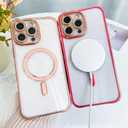 Fiyart Designed for iPhone 16 Pro Max Case,Compatible with MagSafe Plating Removable Lens Cover Clear Magnetic Shockproof Phone Bumper for Women Girls 6.9"-Pink