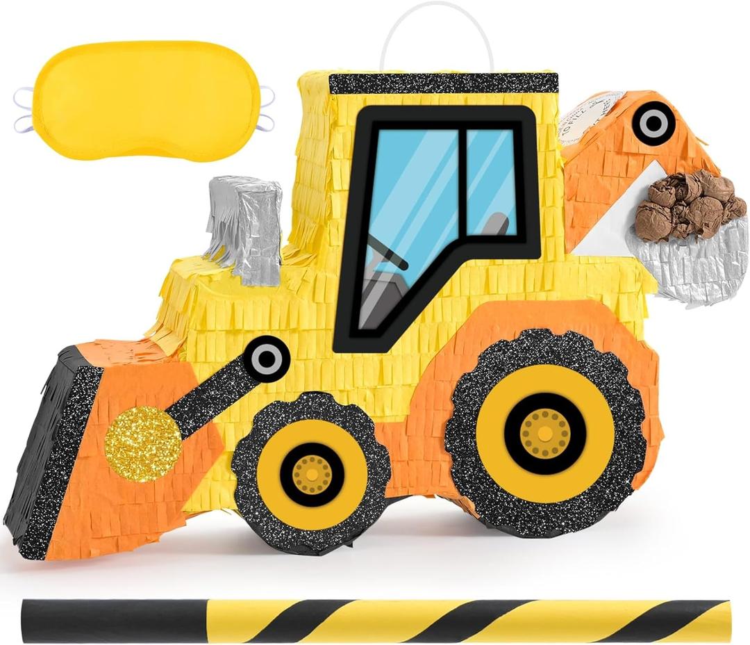 WERNNSAI Construction Piata - Construction Party Supplies Dump Truck Piata with Blindfold and Bat for Boys Kids Tractor Excavator Theme Birthday Party Game Decorations (16.5" x 10.4" x 3")