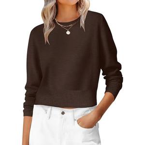 ANRABESS Women’s Long Sleeve Sweaters Cropped Crew Neck Business Casual Light Weight Sweater Tops Fall Fashion Clothes 2025 M