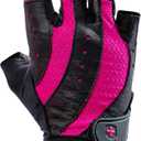 Harbinger Women's Pro Gloves with Vented Cushioned Leather Palm for Weightlifting, Training, Fitness, and Gym Workouts (Medium, Black/Pink)