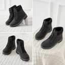 kufeiti Waterproof Ankle Boots for Women Non Slip Black Combat Boots Fall Winter Snow Lace Up Hiking Booties (6)