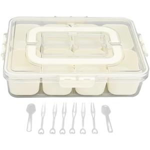 Divided Serving Tray, 8 Compartments Snack Tray Portable Travel Snack Box Charcuterie Container with Lid Handle Forks Spoons for Camping Candy Fruits Nuts Snacks