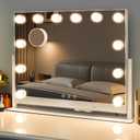 Vanity Mirror with Lights, Hollywood Lighted Makeup Mirror with 12 Dimmable LED Bulbs for Dressing Room & Bedroom, 3 Light ModesSlim Metal Frame Design, AC-Powered, White (22" X 17"-bulb)