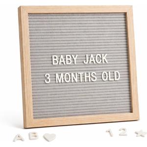 C CRYSTAL LEMON Felt Letter Board 10x10 Inch Gray 336 Letters Numbers & Symbols Changeable Message Board with Wooden Frame, Wall Mount or Stand