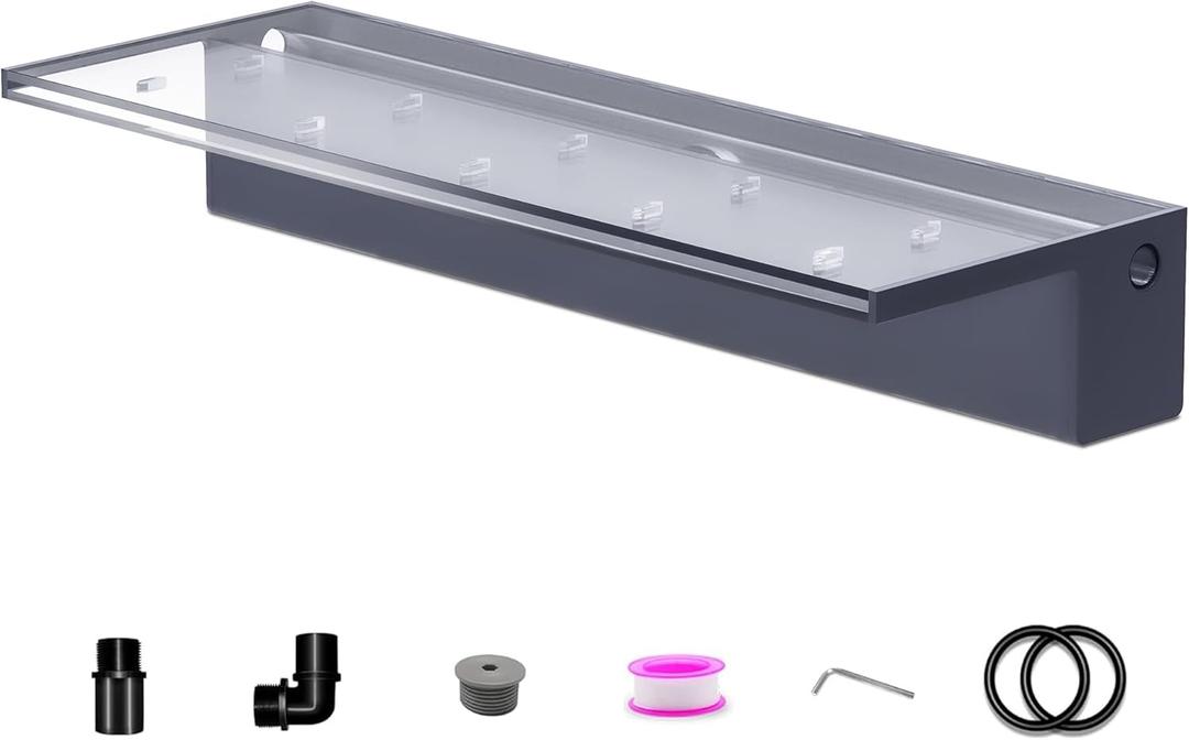 Pool Fountain, LONGRUNNEW Transparent Acrylic Pool Waterfall Spillway with Pipe Connector Kits for Indoor/Outdoor Decorative, 23.6 Inches Pool Water Feature for Garden Patio, Backyard Koi Pond Decor (24 INCH-Wider)