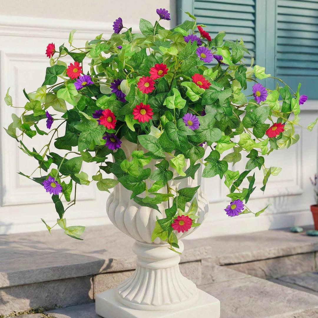 Krissing 3 Pcs Artificial Flowers for Outdoors, UV Resistant Daisy Mums