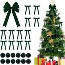 25 Pcs Dark Green Velvet Tree Topper Christmas Ornaments Include Large Christmas Bows Tree Topper 12 Xmas Velvet Balls 12 Green Bows for Xmas Holiday Door Fireplace Wall Party Decor