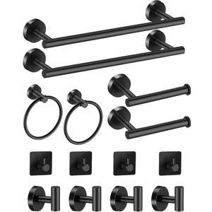 Bathroom Accessories Set 14 Pieces, Matte Black Bathroom Hardware Set Includes 24 inch Towel Bar, Towel Racks for Bathroom, Robe Towel Hooks, Toilet Paper Holder Wall Mounted