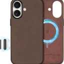 SHIELDON Top Grain Crazy Horse Leather Case for iPhone 16 6.1", Compatible with MagSafe, [Camera Button Updated], Magnetic Wireless Non-Slip Shock-Absorbent Charging Cover - Crazy Horse Dark Brown