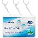 50 Count Dental Floss Picks – Mint Flavored Flossers with Built-in Toothpick for Deep Cleaning