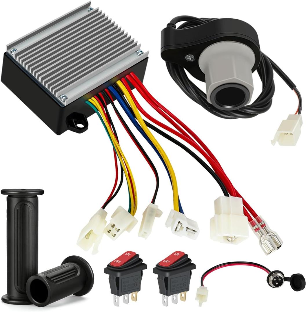 24V Controller and Throttle Compatible with Razor E200 E300 Electric Scooter MX350 (V33+) Dirt Bike, Control Module for E300 (V13+) E200 (V13+) E-Scooter Parts with Charger Port Handlebar Grips