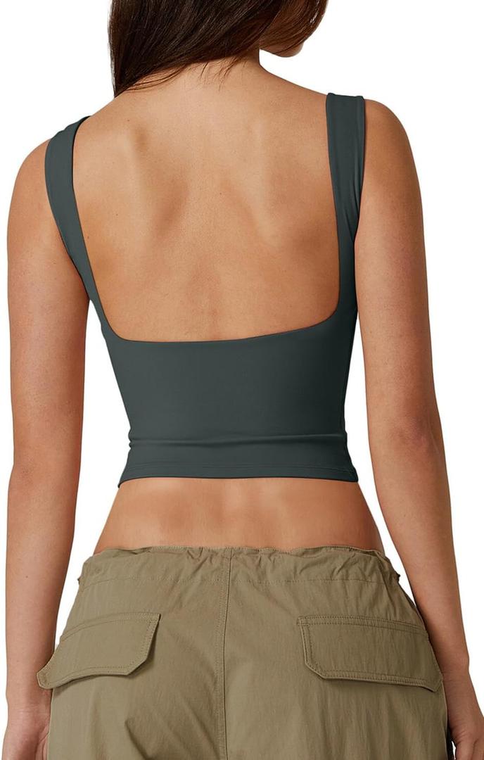 QINSEN Women's Sexy Open Back Sleeveless Crop Tank High Neck Slim Fit Cropped Tee Shirt Y2k Tops (Light Green), XS