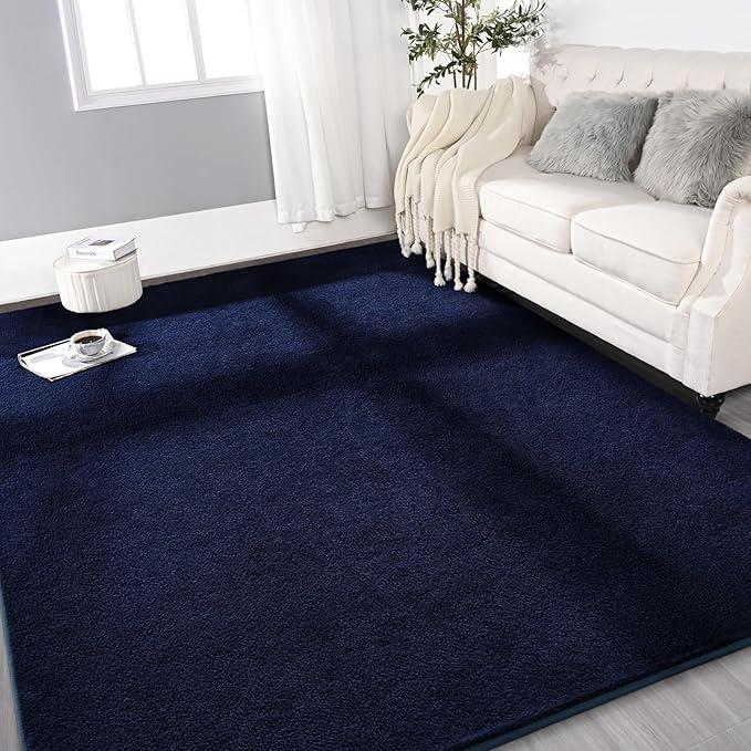 Large Ultra Soft Modern Area Rugs for Living Room Bedroom, 72*48 Feet Navy Blue Thickened Memory Foam Indoor Solid Minimalist Carpets, Non-Slip Comfy Rug for Boys Girls Nursery Room Home Decor