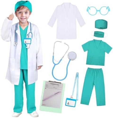 GREAHWD Set of 8 Doctor Costume for Kids Dress Up Set Toddler Halloween Costumes for Girls Boys With Lab Coat Doctor
