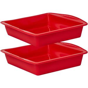 saphe 8 inch Silicone Square Cake Pan Nonstick Silicone Cake Molds, Brownie baking molds for Brownie, Cake, Bread, Pie and Lasagna 2 Packs, Red