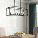 Dining Room Chandelier,7 Light Kitchen Island Light Modern Farmhouse Chandeliers Contemporary Pendant Light Matte Black Finish Rectangle Modern Pendant Light Adjustable Height