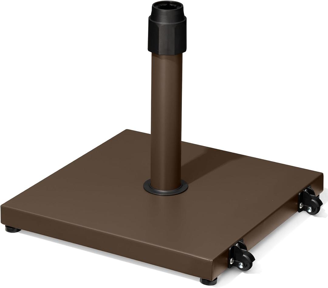 45lbs Patio Umbrella Base with Wheels - Heavy Duty Outdoor Patio Market Umbrella Stand for Deck with Rollers, Poolside, Balcony, Wind-Resistant Design, Brown