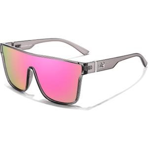 FEISEDY Sunglasses for Women Men, Fashion Mirrored Single Lens, Driving Beach Sunnies UV400 Shades B2996 (Transparent Grey Frame & Pink Mirrored Lens)