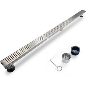 SaniteModar Linear Shower Drain, Shower Drain 60 inch with Removable Square Hole Panel, AISI Brushed 304 Stainless Steel Shower Floor Linear Drain with Adjustable Feet and Hair Catcher