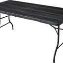 6ft Folding Table, Portable Heavy Duty Plastic Fold-in-Half Utility Table for Indoor/Outdoor Use, Dining, Camping, Picnic, Party, Black Woodgrain, 27.56 inches x 70.87 inches x 29.13 inches