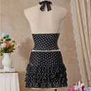 Floerns Women's 3 Piece Polka Dots Tankini Sets Backless Halter Swimsuit Layered Ruffle Bathing Suit (Black, M)