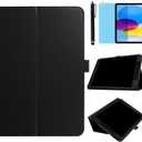 Case for iPad 10.9 inch 2022 (iPad 10th Generation Release A2696 A2757 A2777), Slim Leather Folding Stand Full Protective Cover Case,with Stylus Pen,Screen Film (Black)