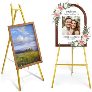 WRINGKIT Gold Easel Stand for Sign, Heavy Duty Metal Adjustable Display Stand with 4 Tier, 44'' Height Large Floor Standing Easel for Painting, Poster, Mirror, Art, Welcome Wedding Signs, 30" x 17"
