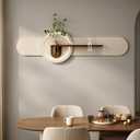 3D Textured LED Horizontal Wall Art Decor for Living Room, Large Lighted Minimalist Beige Cream Sandstone Wall Decor with Shelf, Modern Backlit Sculpture Artwork for Bedroom, Dining Room, Office