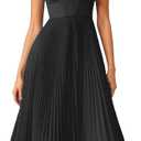 Womens Pleated A-Line Ruched Sleeveless Prom Dress Adjustable Spaghetti Strap Backless Party Gown Dress