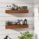 Wall Floating Shelves, Rustic Wood Wall Shelf Handmade (Light Walnut, 24 Inch - 2 Pack)