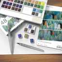 GenCrafts Watercolor Paint Palette 48 Premium Colors with Paper Pad - 2 Refillable Brush Pens - 15 Sheets of Water Color Paper