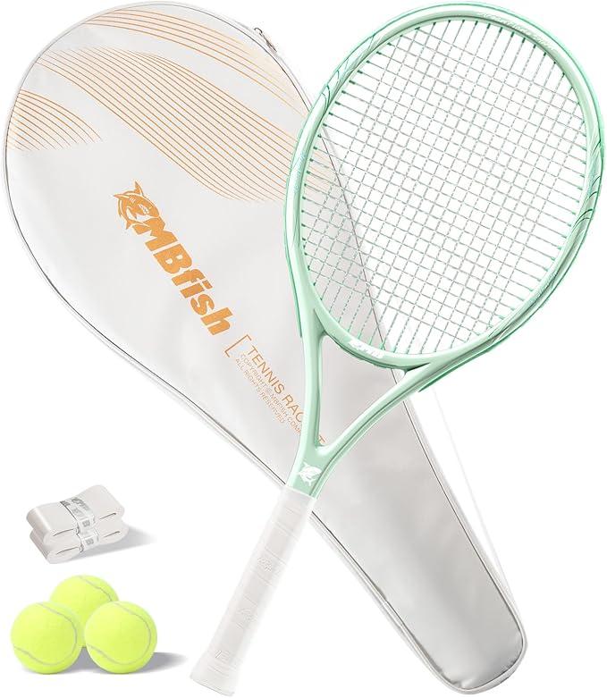 Tennis Racket - Super Value Set with Pre-Strung, Comfortable Handle, 27'' Tennis Racquet for Adults, Includes 3 Tennis Balls, 2 Overgrips and 1 Tennis Bag