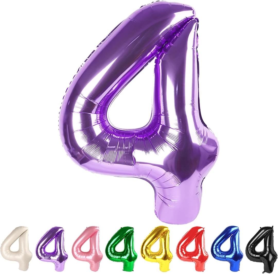 3 x Numbers 4 Balloons Purple Party Decorations for Women Men, 40 In Big Four Balloons for Engagement, Wedding, Celebration Party, Graduations, Photo Shoot