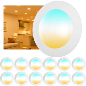 12 Pack 6 Inch LED Disk Lights, Dimmable Flush Mount Ceiling Disc Lights, 2700K/3000K/3500K/4000K/5000K 5CCT Selectable, 14.8W, 1150LM, UL/FCC/Energy Star, Installs with J-Box or Recessed Can