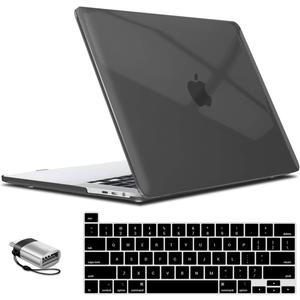 IBENZER Compatible with MacBook Pro 16 Inch Case A2141 Release 2020 2019, Hard Shell Case with Keyboard Cover & Type C Adapter for Old Version Mac Pro 16, Crystal Black, T16CYBK+1TC